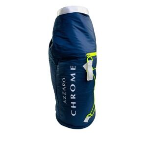Azzaro Chrome Navy Blue Puffer Duffle Bag Neon Yellow Accents Roll Top Sport Bag
